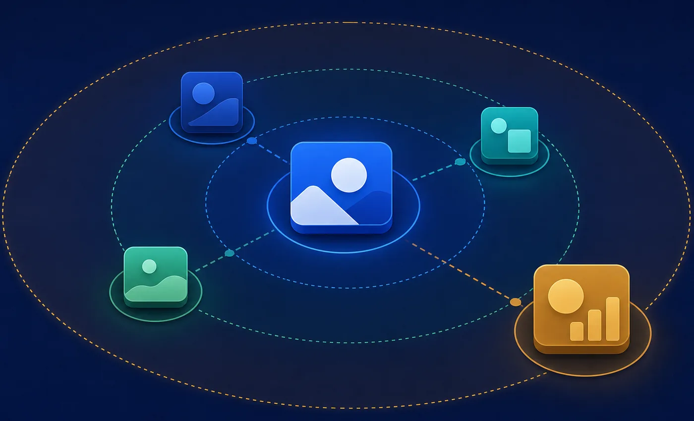 Concentric proximity map separating direct alternatives, adjacent products, category leaders, and distant giants