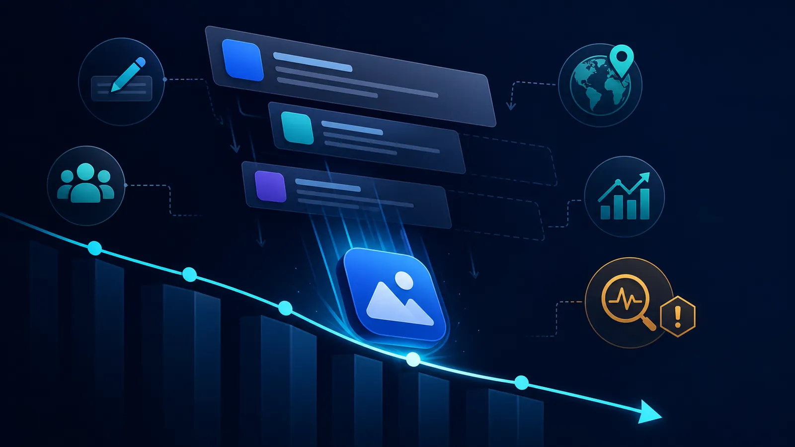 Illustration of an app keyword ranking dropping while search results and competitor positions change