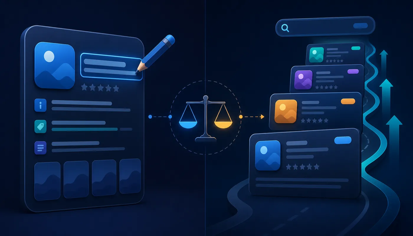 Illustration comparing metadata changes with competitor pressure as causes of app ranking drops