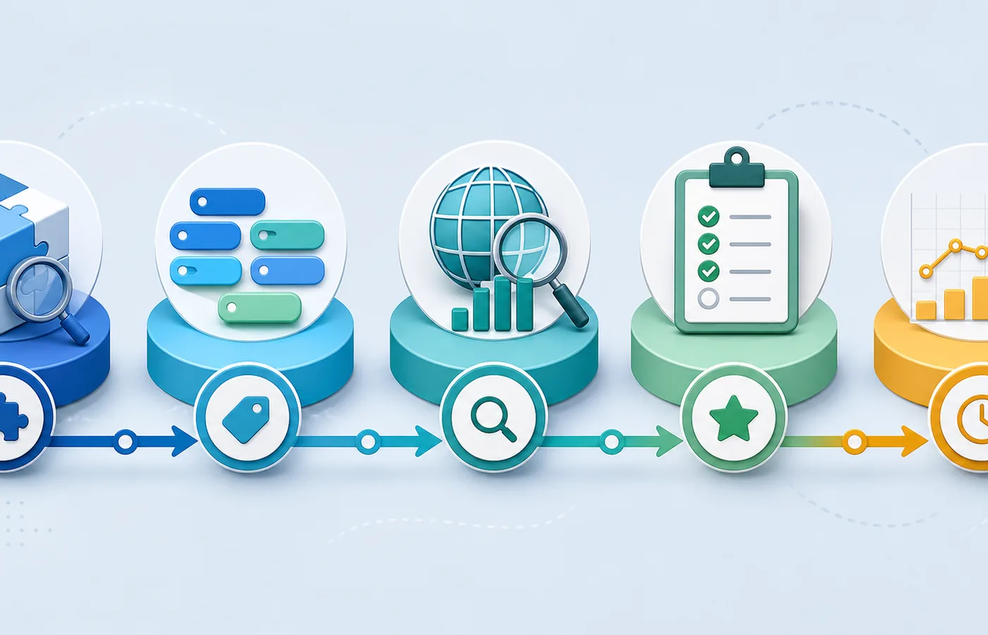 Five-stage app keyword workflow from discovery to ongoing tracking