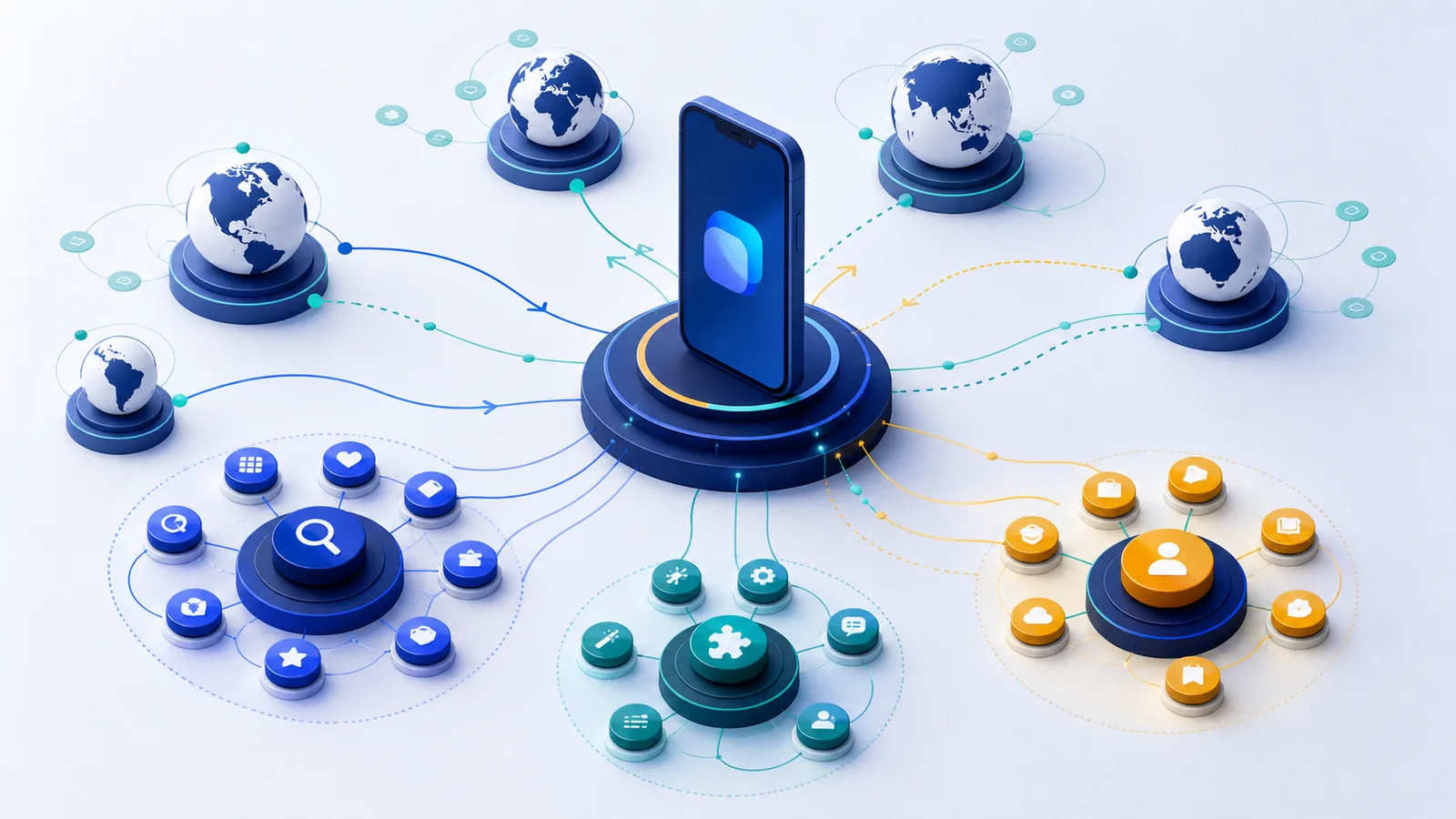 Conceptual illustration of Android app keyword tracking across countries